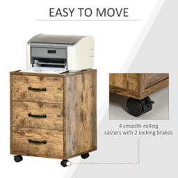 HOMCOM Rolling File Cabinet with 3 Drawers, Under Desk Mobile Filing Organizer Home Office Bedroom Furniture - Aosom UK - thumbnail 5