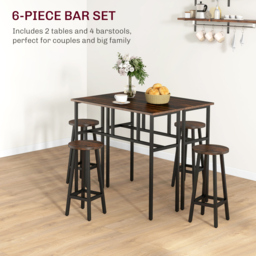 HOMCOM Bar Table and Stools, 2 Breakfast Tables w/ 4 Stools, Counter Height Dining Tables & Chairs for Kitchen, Living Room, Rustic Brown - Aosom UK - thumbnail 4