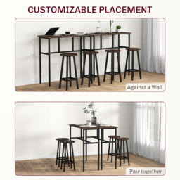 HOMCOM Bar Table and Stools, 2 Breakfast Tables w/ 4 Stools, Counter Height Dining Tables & Chairs for Kitchen, Living Room, Rustic Brown - Aosom UK - thumbnail 6