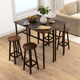 HOMCOM Bar Table and Stools, 2 Breakfast Tables w/ 4 Stools, Counter Height Dining Tables & Chairs for Kitchen, Living Room, Rustic Brown - Aosom UK - thumbnail 8