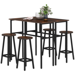 HOMCOM Bar Table and Stools, 2 Breakfast Tables w/ 4 Stools, Counter Height Dining Tables & Chairs for Kitchen, Living Room, Rustic Brown - Aosom UK - thumbnail 1