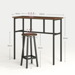 HOMCOM Bar Table and Stools, 2 Breakfast Tables w/ 4 Stools, Counter Height Dining Tables & Chairs for Kitchen, Living Room, Rustic Brown - Aosom UK - thumbnail 3