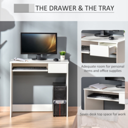 HOMCOM Computer Table w/ Keyboard Tray Drawer, Compact Small Computer PC Desk for Study, Office, Working, Gamingm, Writing Desk, White - Aosom UK - thumbnail 4