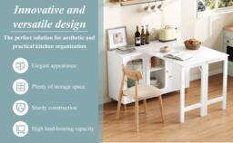 Multifunctional Bar Cabinet with Rotating Extendable Tabletop, Space-Saving Sideboard with Sliding Doors, 122L x 40W x 82H cm, White - Aosom UK - thumbnail 6