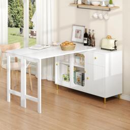 Multifunctional Bar Cabinet with Rotating Extendable Tabletop, Space-Saving Sideboard with Sliding Doors, 122L x 40W x 82H cm, White - Aosom UK - thumbnail 9
