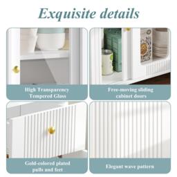 Multifunctional Bar Cabinet with Rotating Extendable Tabletop, Space-Saving Sideboard with Sliding Doors, 122L x 40W x 82H cm, White - Aosom UK - thumbnail 7