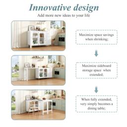 Multifunctional Bar Cabinet with Rotating Extendable Tabletop, Space-Saving Sideboard with Sliding Doors, 122L x 40W x 82H cm, White - Aosom UK - thumbnail 8