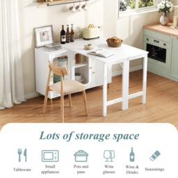 Multifunctional Bar Cabinet with Rotating Extendable Tabletop, Space-Saving Sideboard with Sliding Doors, 122L x 40W x 82H cm, White - Aosom UK - thumbnail 5