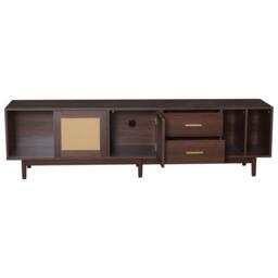 Stylish TV Stand Cabinet with Rattan Sliding Doors & 2 Drawers, Sturdy Media Console with Ample Storage, 190L x 40W x 52H cm, Wood - Aosom UK - thumbnail 2