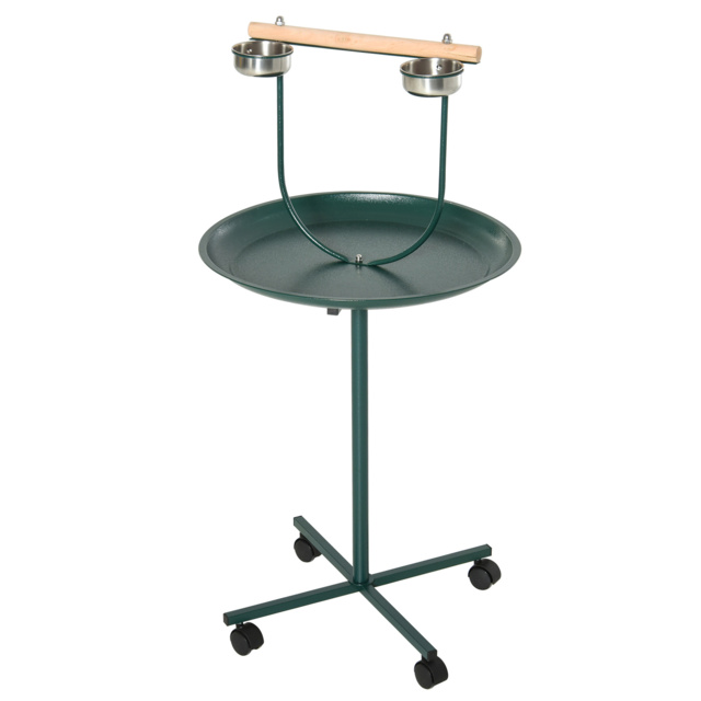 PawHut Bird Perch Stand with Perch, Four Wheels, Feeding Bowls for Small & Medium Birds, Green - image 1