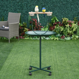 PawHut Bird Perch Stand with Perch, Four Wheels, Feeding Bowls for Small & Medium Birds, Green - thumbnail 9