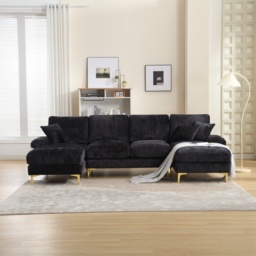 Elegant U-Shaped Modular Sofa with Pillows, Double Chaise, Rubber Pads, Sectional Couch for Social Gatherings, 272L x 136W x 88H cm, Black - Aosom UK - thumbnail 8