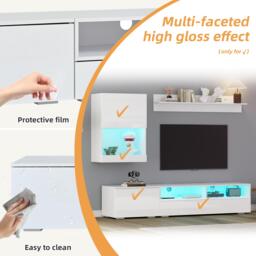 3-Piece TV Wall Unit Set with App-Controlled LED Lights, High-Gloss TV Cabinet Set for Modern Living Areas, 175L x 39W x 34H cm, White - Aosom UK - thumbnail 4