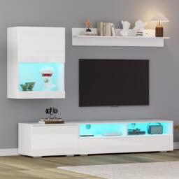 3-Piece TV Wall Unit Set with App-Controlled LED Lights, High-Gloss TV Cabinet Set for Modern Living Areas, 175L x 39W x 34H cm, White - Aosom UK - thumbnail 8