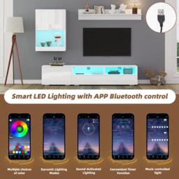 3-Piece TV Wall Unit Set with App-Controlled LED Lights, High-Gloss TV Cabinet Set for Modern Living Areas, 175L x 39W x 34H cm, White - Aosom UK - thumbnail 6