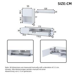 3-Piece TV Wall Unit Set with App-Controlled LED Lights, High-Gloss TV Cabinet Set for Modern Living Areas, 175L x 39W x 34H cm, White - Aosom UK - thumbnail 3