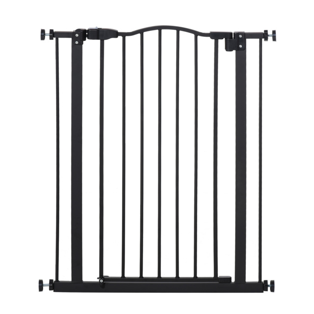 PawHut 74-84cm Adjustable Metal Pet Gate Safety Barrier w/ Auto-Close Door Double Locking Easy-Open Doors Stairs Home Frames Black - Aosom UK - image 1