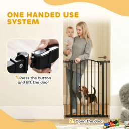 PawHut 74-84cm Adjustable Metal Pet Gate Safety Barrier w/ Auto-Close Door Double Locking Easy-Open Doors Stairs Home Frames Black - Aosom UK - thumbnail 6