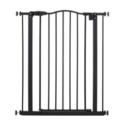 PawHut 74-84cm Adjustable Metal Pet Gate Safety Barrier w/ Auto-Close Door Double Locking Easy-Open Doors Stairs Home Frames Black - Aosom UK - thumbnail 1