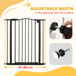 PawHut 74-84cm Adjustable Metal Pet Gate Safety Barrier w/ Auto-Close Door Double Locking Easy-Open Doors Stairs Home Frames Black - Aosom UK - thumbnail 4