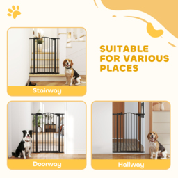 PawHut 74-84cm Adjustable Metal Pet Gate Safety Barrier w/ Auto-Close Door Double Locking Easy-Open Doors Stairs Home Frames Black - Aosom UK - thumbnail 8