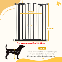 PawHut 74-84cm Adjustable Metal Pet Gate Safety Barrier w/ Auto-Close Door Double Locking Easy-Open Doors Stairs Home Frames Black - Aosom UK - thumbnail 3