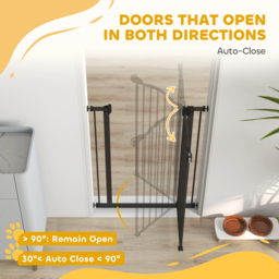 PawHut 74-84cm Adjustable Metal Pet Gate Safety Barrier w/ Auto-Close Door Double Locking Easy-Open Doors Stairs Home Frames Black - Aosom UK - thumbnail 5