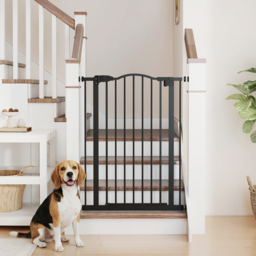 PawHut 74-84cm Adjustable Metal Pet Gate Safety Barrier w/ Auto-Close Door Double Locking Easy-Open Doors Stairs Home Frames Black - Aosom UK - thumbnail 2
