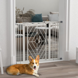 PawHut Pressure Fit Stair Gate Dog Gate w/ Auto Closing Door, Double Locking, Easy Installation, for 74-100cm Openings - White - Aosom UK - thumbnail 2
