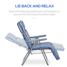 Outsunny Set of 2 Garden Sun Lounger Outdoor Reclining Seat Cushioned Seat Foldable Adjustable Recliner Blue and White - Aosom UK - thumbnail 6