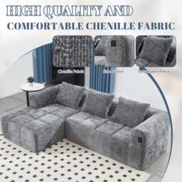 Oversized Modular L-Shaped Sofa with Deep-Seated Sleeper Design, Plush Sectional Sofa with Hidden Side Pockets, 250L x 158W x 60H cm, Grayi - Aosom UK - thumbnail 5