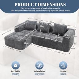 Oversized Modular L-Shaped Sofa with Deep-Seated Sleeper Design, Plush Sectional Sofa with Hidden Side Pockets, 250L x 158W x 60H cm, Grayi - Aosom UK - thumbnail 3