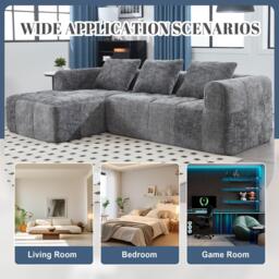 Oversized Modular L-Shaped Sofa with Deep-Seated Sleeper Design, Plush Sectional Sofa with Hidden Side Pockets, 250L x 158W x 60H cm, Grayi - Aosom UK - thumbnail 4