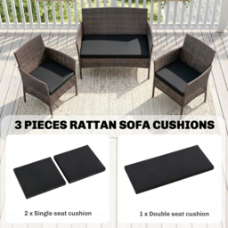 Outsunny Outdoor Seat Cushion Pads for Rattan Furniture, 3 PCs Garden Furniture Cushions, Black - thumbnail 4