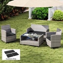 Outsunny Outdoor Seat Cushion Pads for Rattan Furniture, 3 PCs Garden Furniture Cushions, Black - thumbnail 2