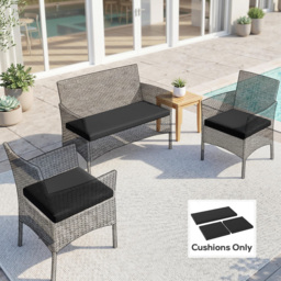 Outsunny Outdoor Seat Cushion Pads for Rattan Furniture, 3 PCs Garden Furniture Cushions, Black - thumbnail 2