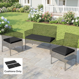 Outsunny Outdoor Seat Cushion Pads for Rattan Furniture, 3 PCs Garden Furniture Cushions, Black - thumbnail 8