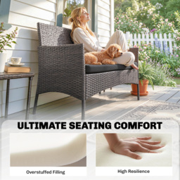 Outsunny Outdoor Seat Cushion Pads for Rattan Furniture, 3 PCs Garden Furniture Cushions, Black - thumbnail 6