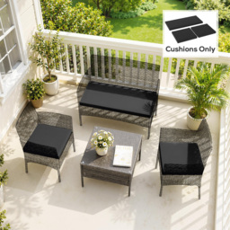 Outsunny Outdoor Seat Cushion Pads for Rattan Furniture, 3 PCs Garden Furniture Cushions, Black - thumbnail 9