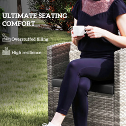 Outsunny Outdoor Seat Cushion Pads for Rattan Furniture, 3 PCs Garden Furniture Cushions, Black - thumbnail 6