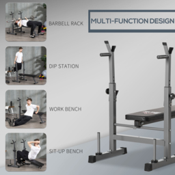 HOMCOM Adjustable Weight Bench, Foldable Bench Press with Barbell Rack, Dip Station, Home Gym, Strength Training, Multiuse - Aosom UK - thumbnail 4