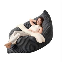 3-In-1 Convertible Bean Bag Chair with Soft Ribbed Corduroy Fabric, Memory Foam Lounger with Removable Cover, 185L x 132W cm, Dark Gray - Aosom UK - thumbnail 2