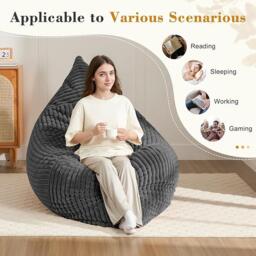 3-In-1 Convertible Bean Bag Chair with Soft Ribbed Corduroy Fabric, Memory Foam Lounger with Removable Cover, 185L x 132W cm, Dark Gray - Aosom UK - thumbnail 5