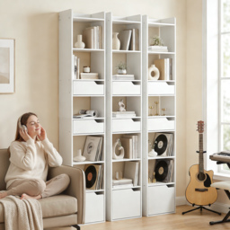 HOMCOM Bookcase Tall Narrow with 5 Tiers and Drawers Freestanding Bookshelf Storage Cabinet for Living Room White Wood Effect - thumbnail 9