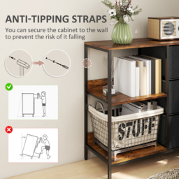 HOMCOM Storage Dresser: 3 Fabric Drawers & 2 Display Shelves in Black for Living Room & Bedroom - Aosom UK - thumbnail 8