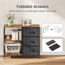 HOMCOM Storage Dresser: 3 Fabric Drawers & 2 Display Shelves in Black for Living Room & Bedroom - Aosom UK - thumbnail 7