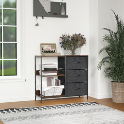 HOMCOM Storage Dresser: 3 Fabric Drawers & 2 Display Shelves in Black for Living Room & Bedroom - Aosom UK - thumbnail 2