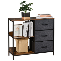HOMCOM Storage Dresser: 3 Fabric Drawers & 2 Display Shelves in Black for Living Room & Bedroom - Aosom UK - thumbnail 1