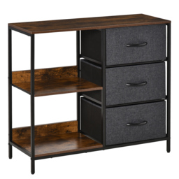 HOMCOM Storage Dresser: 3 Fabric Drawers & 2 Display Shelves in Black for Living Room & Bedroom - Aosom UK - thumbnail 1