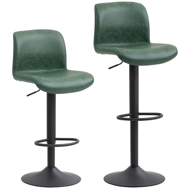 HOMCOM Bar Stools Set of 2, PU Leather Barstools with Backrest and Footrest for Kitchen, Counter, Breakfast Bar, Green - image 1